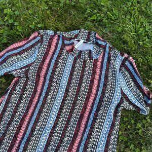 BCBGeneration Med Dress Multi Color Striped Mock Turtleneck Short Sleeve Mini